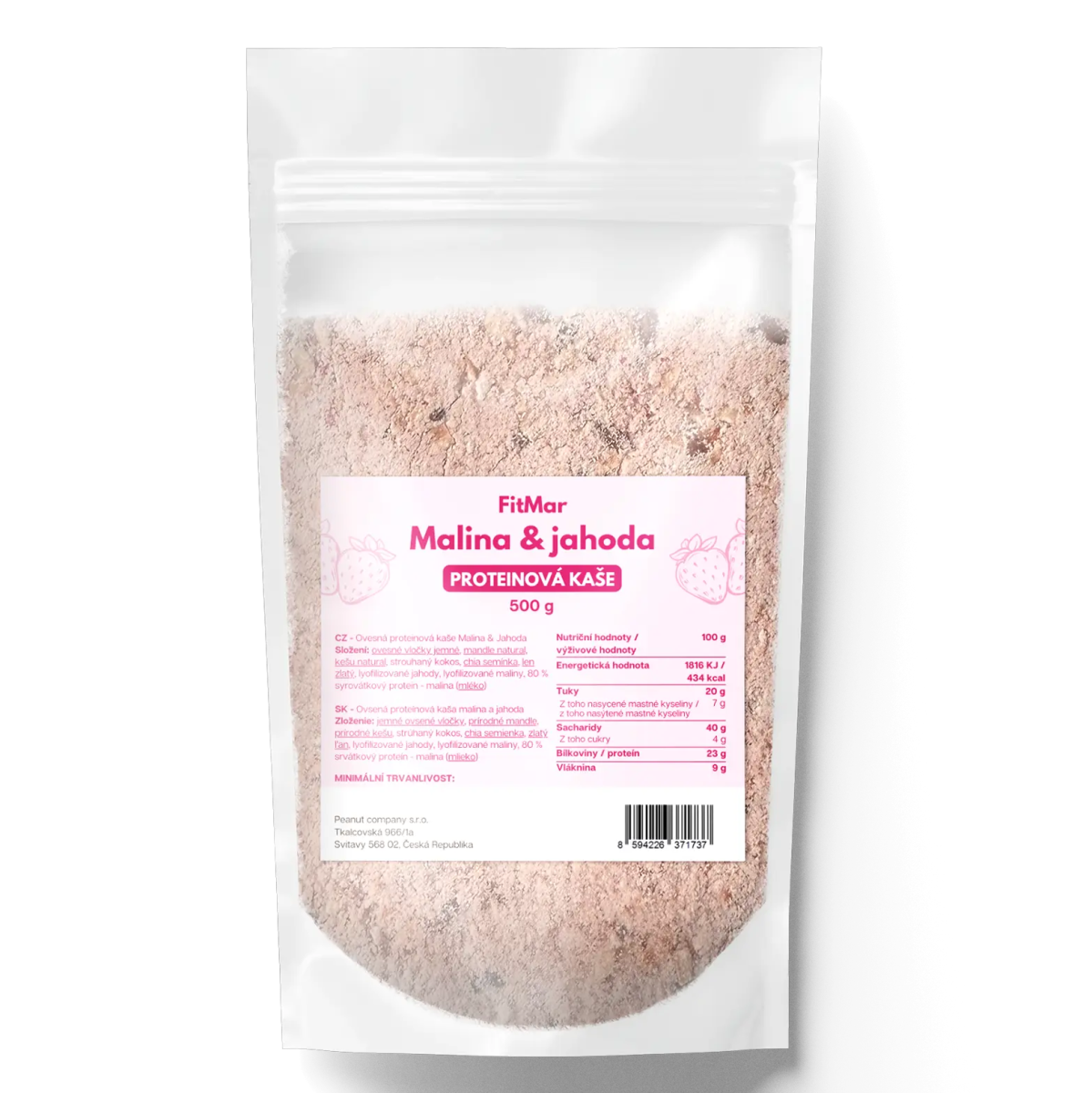 FitMar Proteinová ovesná kaše Malina a jahoda 500 g - FitMar.cz