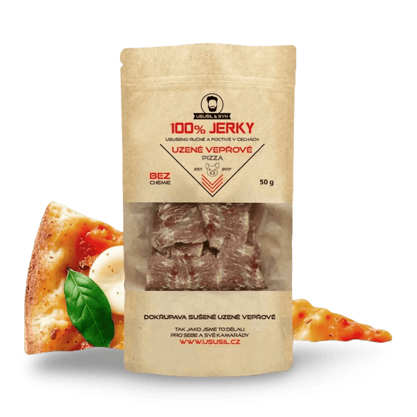 100% JERKY CHIPSY VEPŘOVÉ PIZZA 50 g - FitMar.cz