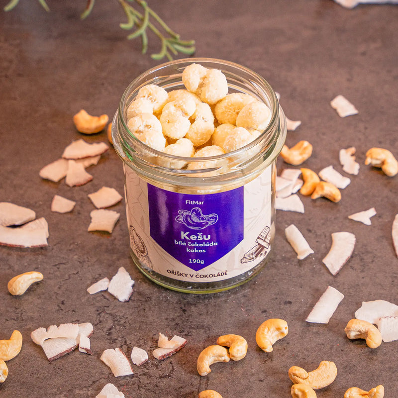 Kešu v bílé čokoládě a kokosu - FitMar.cz