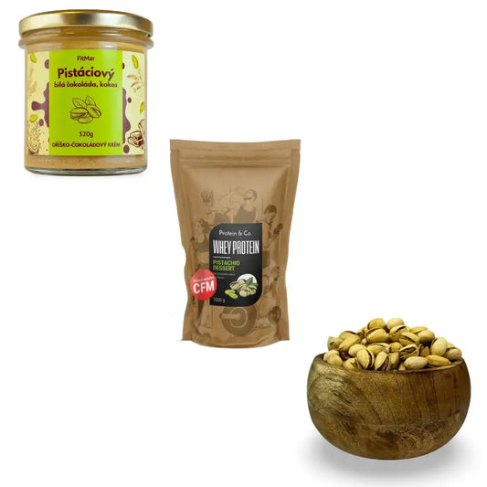 Pistáciový krém 320 g + Pistachio dessert protein 1 kg + pistácie pražené solené 500 g