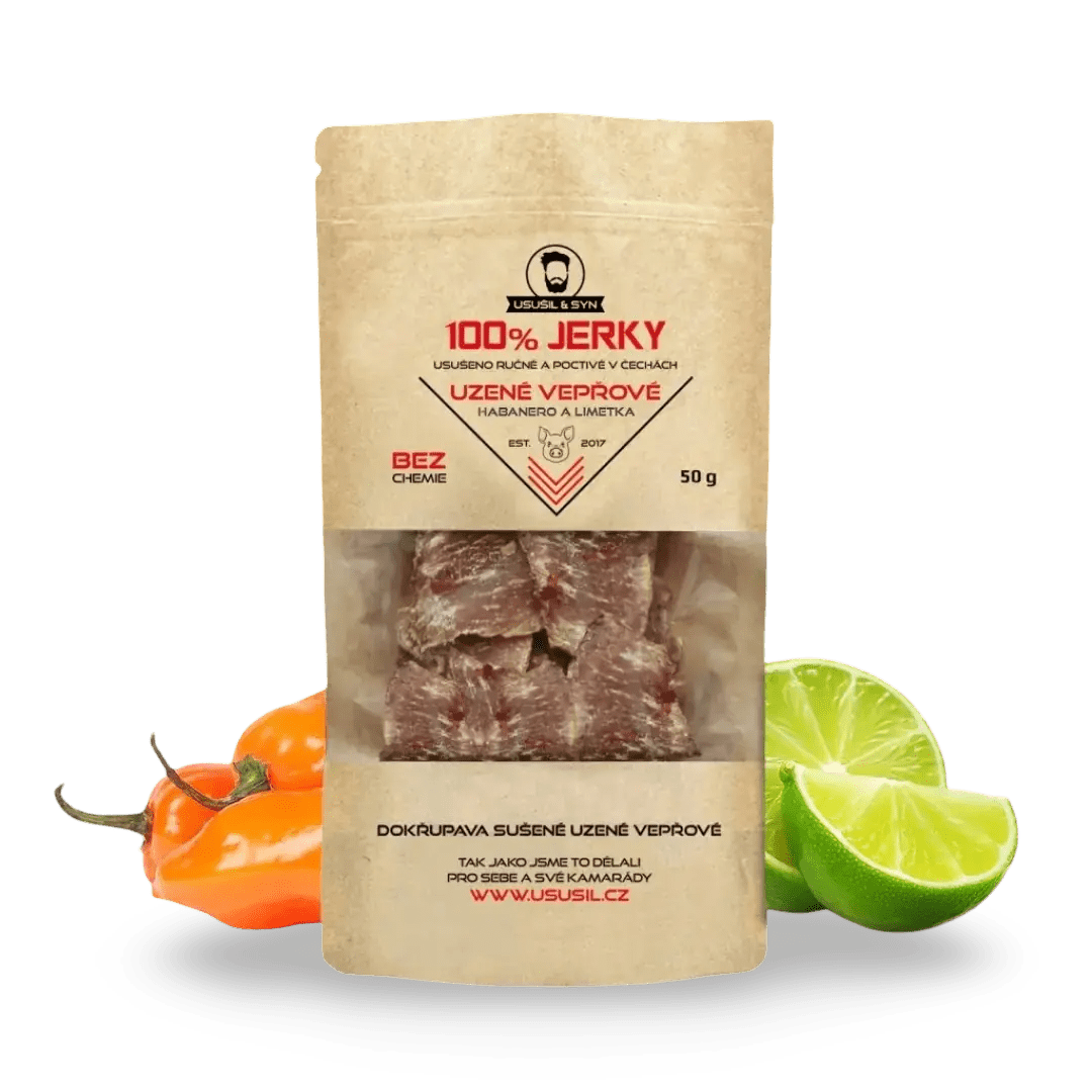 100% JERKY CHIPSY VEPŘOVÉ HABANERO A LIMETKA 50 g - FitMar.cz