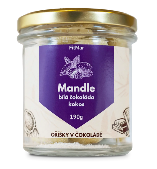 Mandle v bílé čokoládě a kokosu